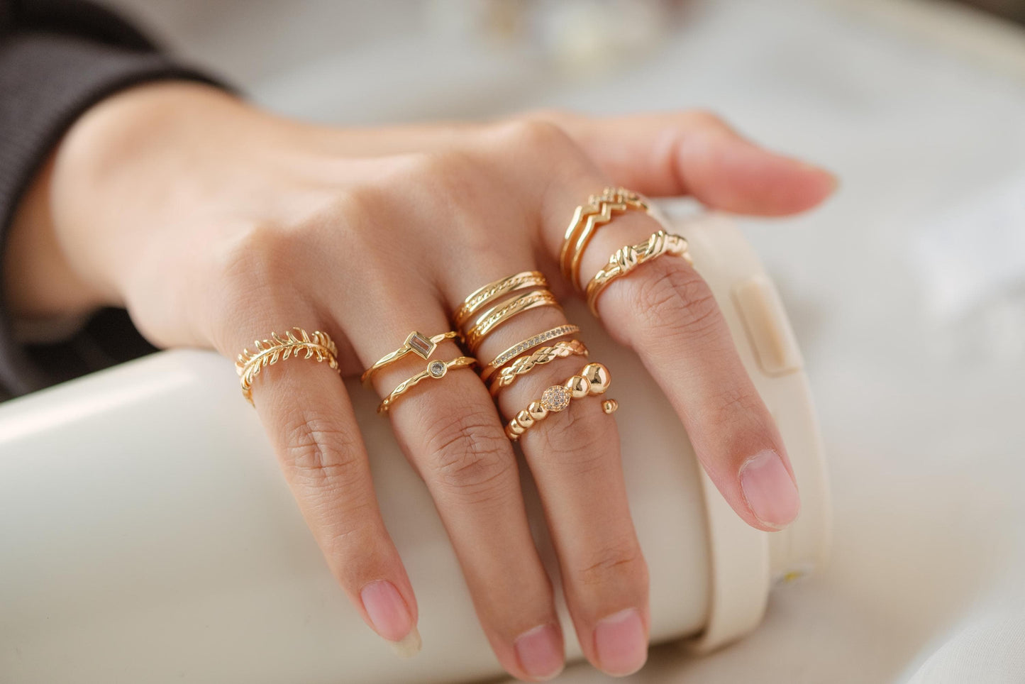 4pcs Gold Feather Finger Ring, Everyday Ring, Modern Style Ring, Fashion Rings, Dainty Rings (#GB-3925)