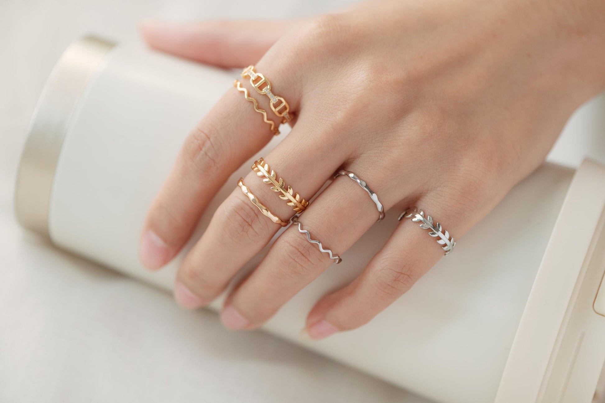 4pcs Gold CZ Pave Knuckle ring, Chain rings, Midi rings, Mid finger ring (#GB-2115)