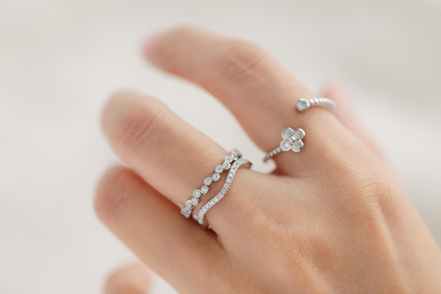 4pcs CZ Pave Gold/ Silver Flower Ring, Modern Style Ring, Fashion Rings, Dainty Rings, Adjustable Ring (#GB-4615)