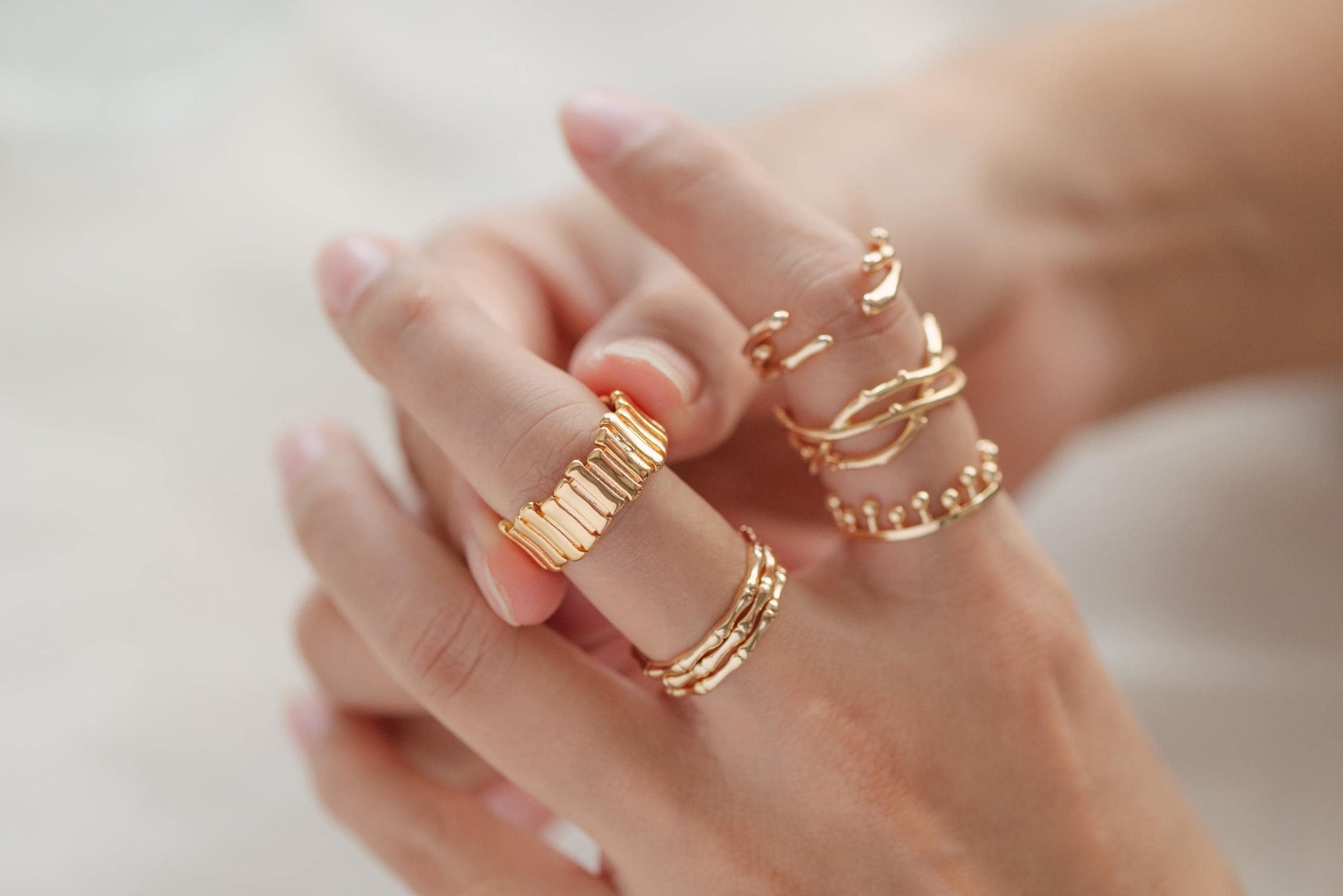 4pcs Gold Triple Band Ring, Everyday Ring, Modern Style Ring, Fashion Rings, Minimalist Ring (#GB-3629)