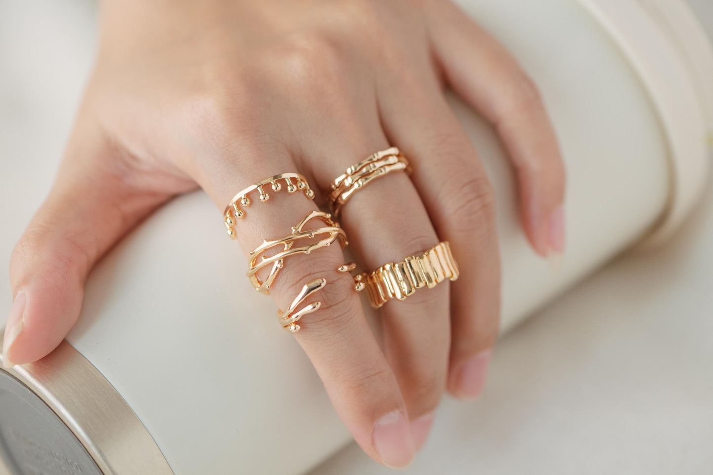 4pcs Gold Triple Band Ring, Everyday Ring, Modern Style Ring, Fashion Rings, Minimalist Ring (#GB-3629)