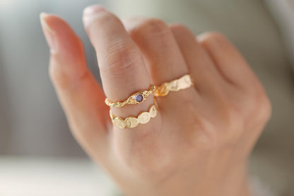 4pcs Purple CZ Ring, Hammered Ring, Stacking Ring, Statement Ring, Adjustable Ring (#GB-3527)