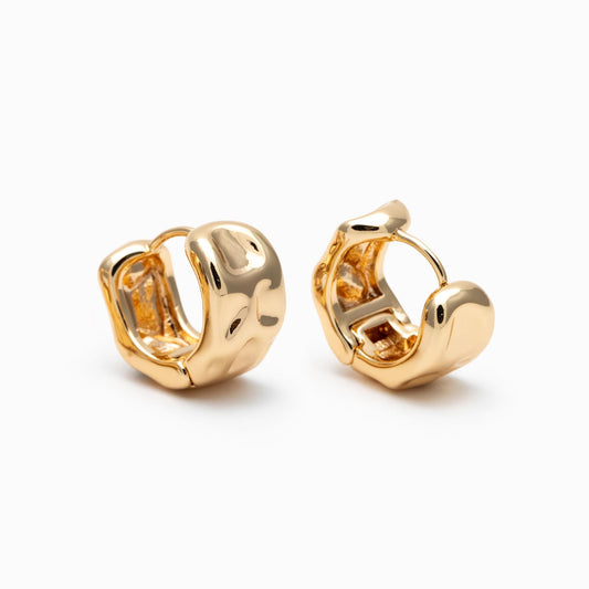10pcs Gold Hammered Circle Hoop Earrings, 18K Gold plated Brass, Minimalist Huggie Earrings (GB-4722)