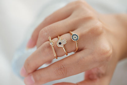 4pcs CZ Pave Gold/ Silver Tone Eye Ring, Bar Ring, Thin Ring, Everyday Ring, Fashion Rings, Dainty Rings, Adjustable Ring (#GB-4623)