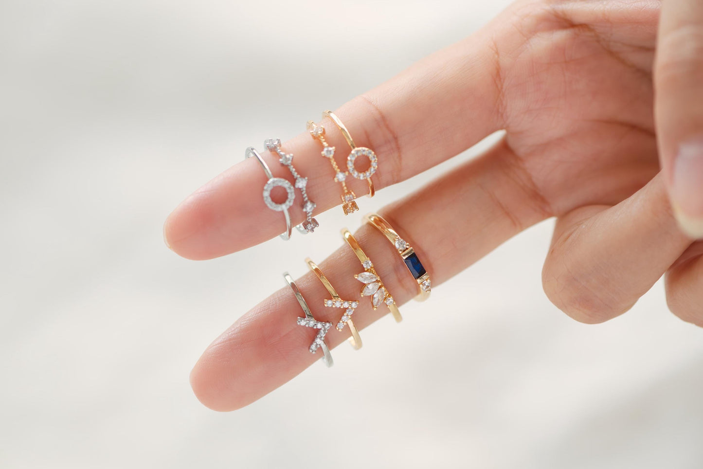 4pcs CZ Pave Gold/ Silver V Ring, Dainty Ring, Thin Ring, Everyday Ring (#GB-4216)