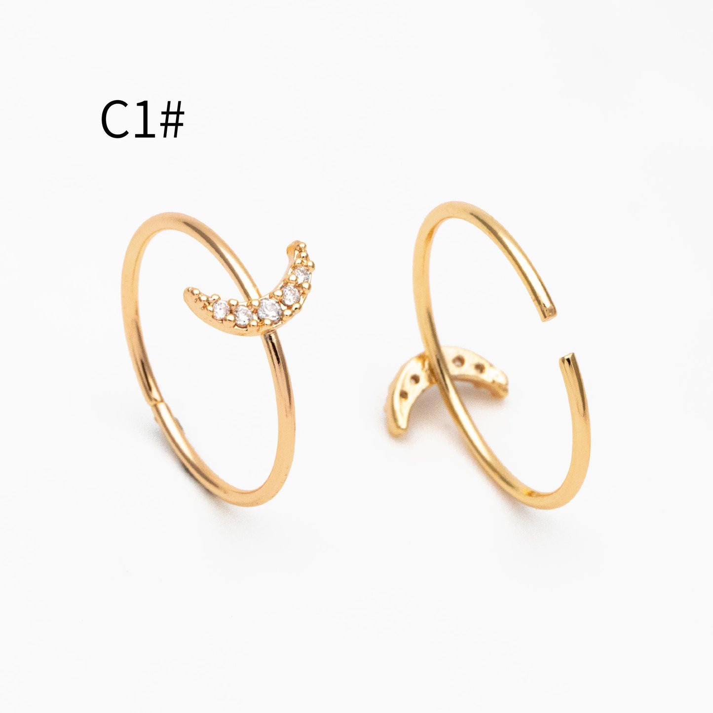 4pcs CZ Pave Gold/ Silver Moon Ring, Celestial Ring, Dainty Rings, Adjustable Ring, Thin Ring (#GB-4176)