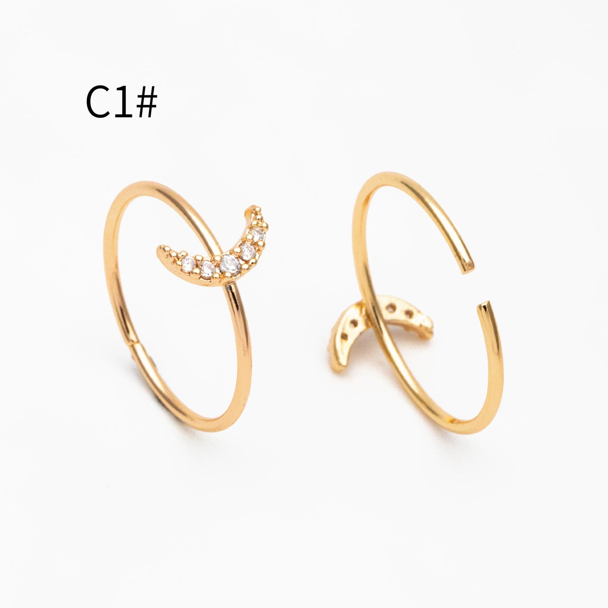 4pcs CZ Pave Gold/ Silver Moon Ring, Celestial Ring, Dainty Rings, Adjustable Ring, Thin Ring (#GB-4176)