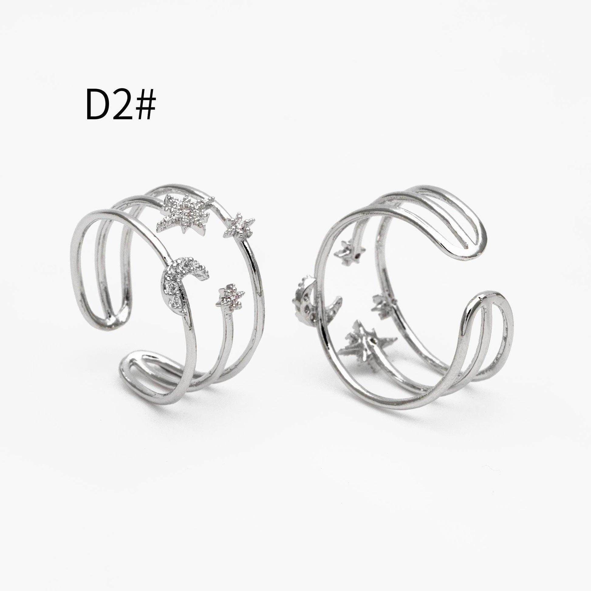 4pcs CZ Pave Gold/ Silver Moon Ring, Celestial Ring, Dainty Rings, Adjustable Ring, Thin Ring (#GB-4176)