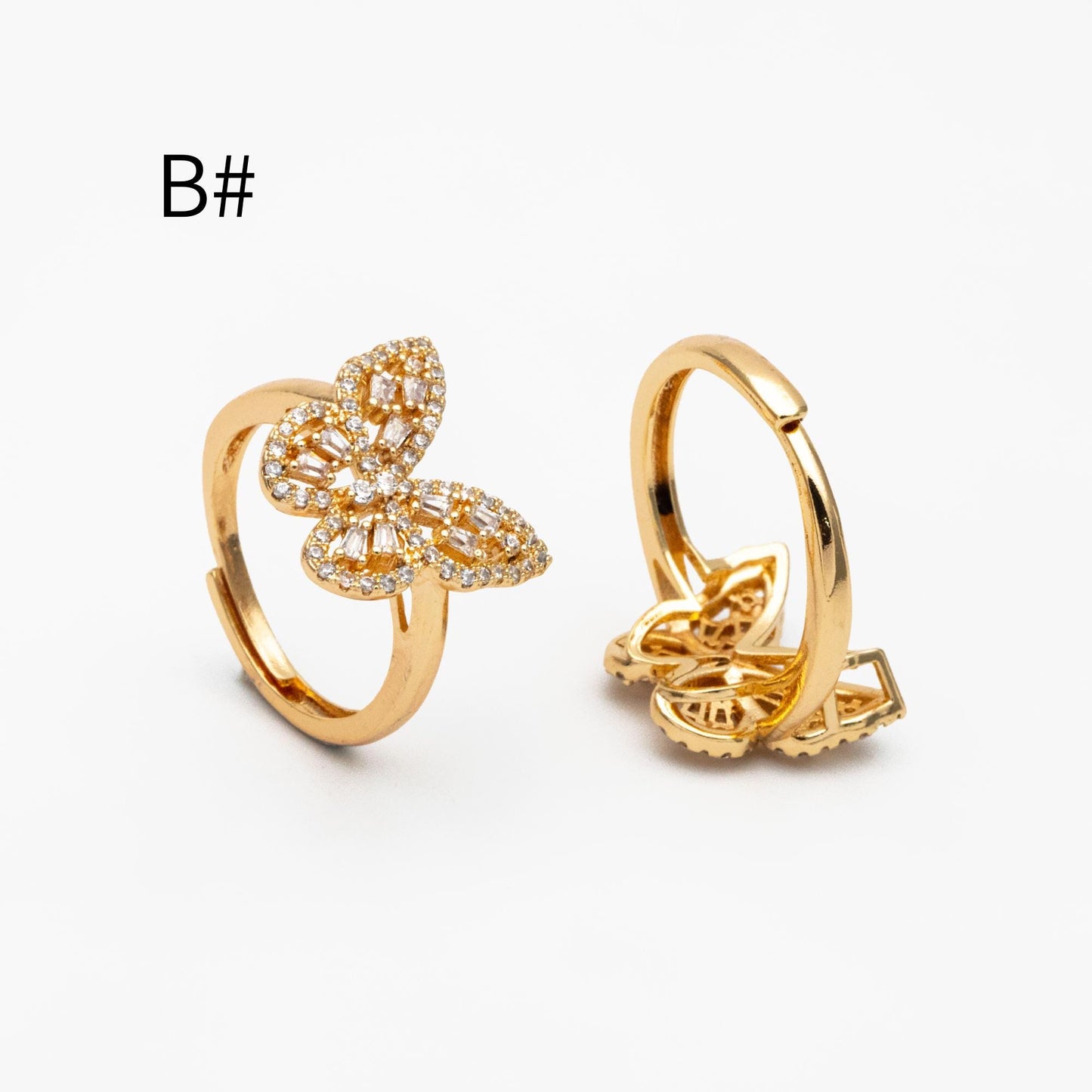 4pcs Blue CZ Pave Gold Flower Ring, Adjustable Ring Mounting, Pearl Ring Setting (#GB-4440)