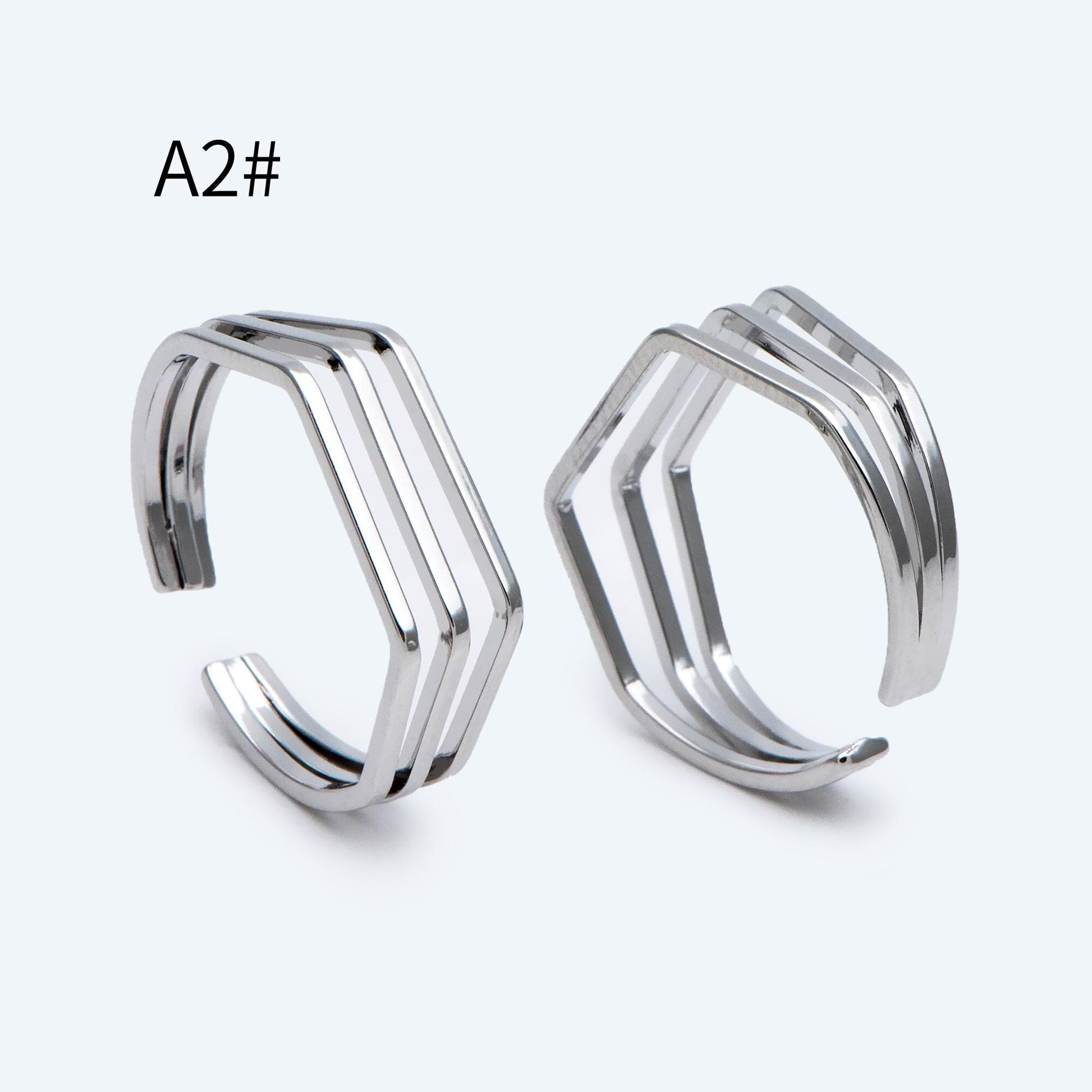 4pcs Gold/ Silver Double Band Triangle Ring, Everyday Ring, Fashion Rings, Dainty Rings, Adjustable Ring (#GB-4167)