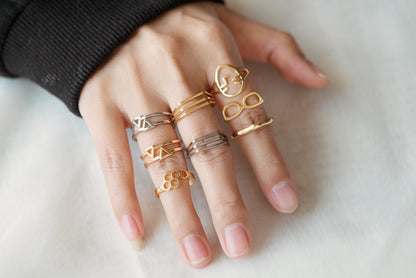 4pcs Gold/ Silver Double Band Triangle Ring, Everyday Ring, Fashion Rings, Dainty Rings, Adjustable Ring (#GB-4167)