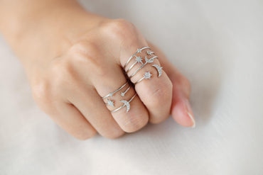 4pcs CZ Pave Gold/ Silver Moon Ring, Celestial Ring, Dainty Rings, Adjustable Ring, Thin Ring (#GB-4176)