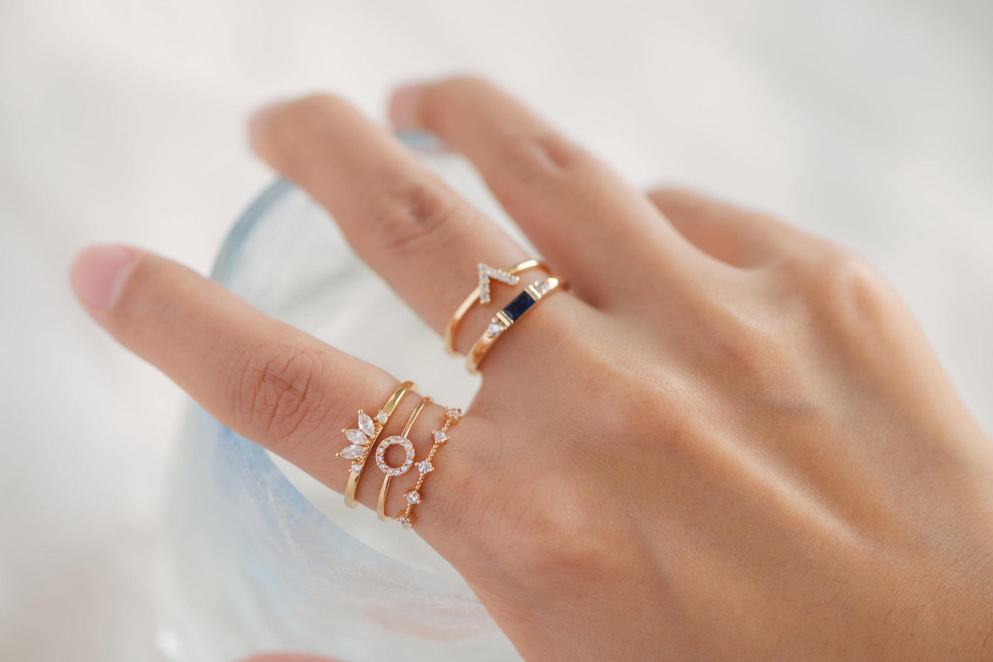 4pcs CZ Pave Gold/ Silver V Ring, Dainty Ring, Thin Ring, Everyday Ring (#GB-4216)