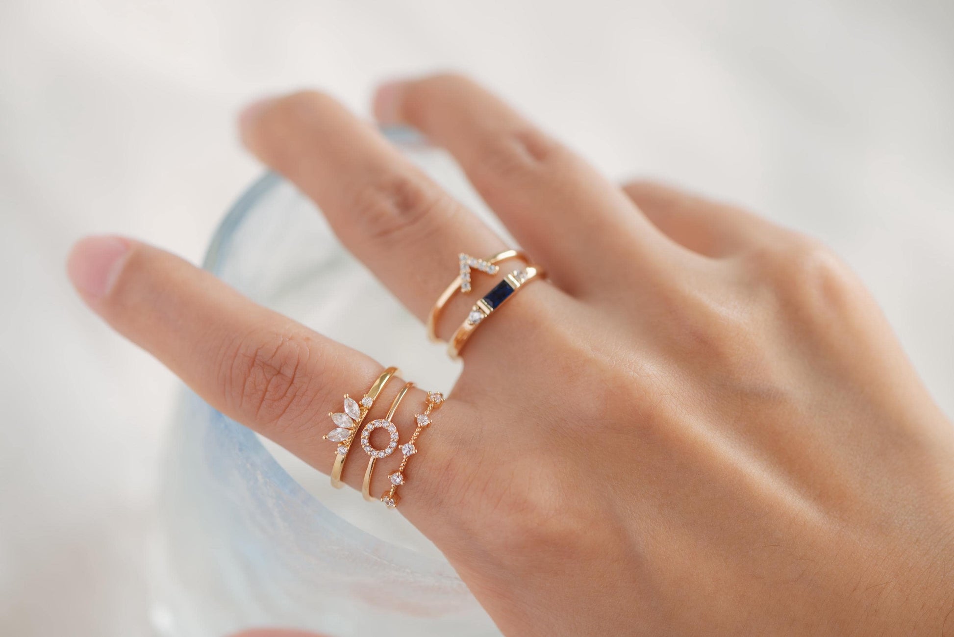 4pcs CZ Pave Gold/ Silver V Ring, Dainty Ring, Thin Ring, Everyday Ring (#GB-4216)