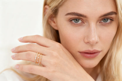 4pcs CZ Pave Finger Ring, Gold/ Rhodium plated Brass, Gift for Her, Stackable Ring, Minimalist Ring(#GB-4687)