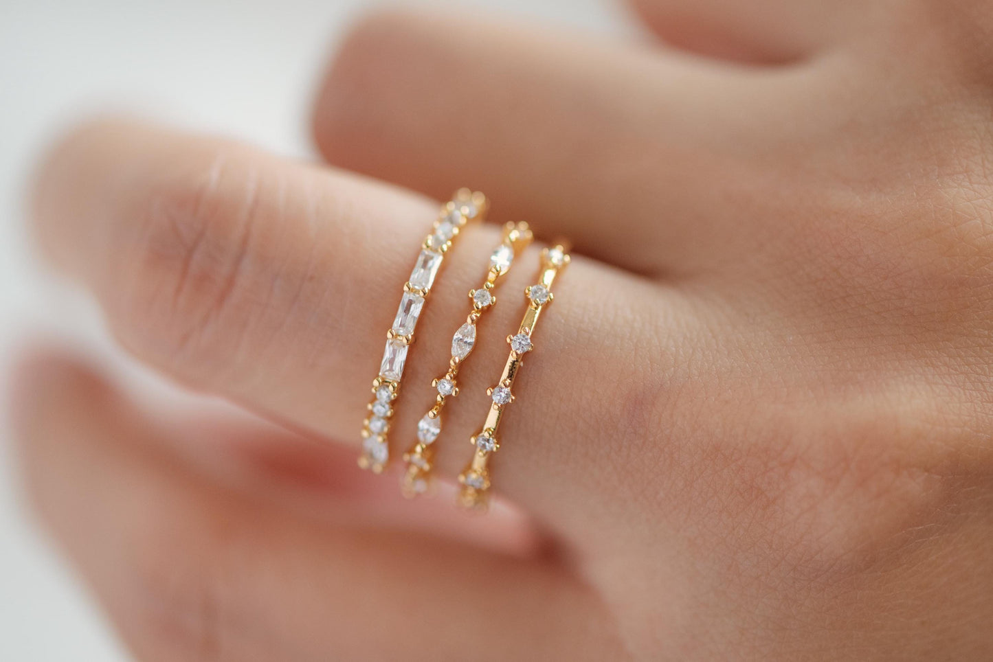 4pcs CZ Pave Finger Ring, Gold/ Rhodium plated Brass, Gift for Her, Stackable Ring, Minimalist Ring(#GB-4687)