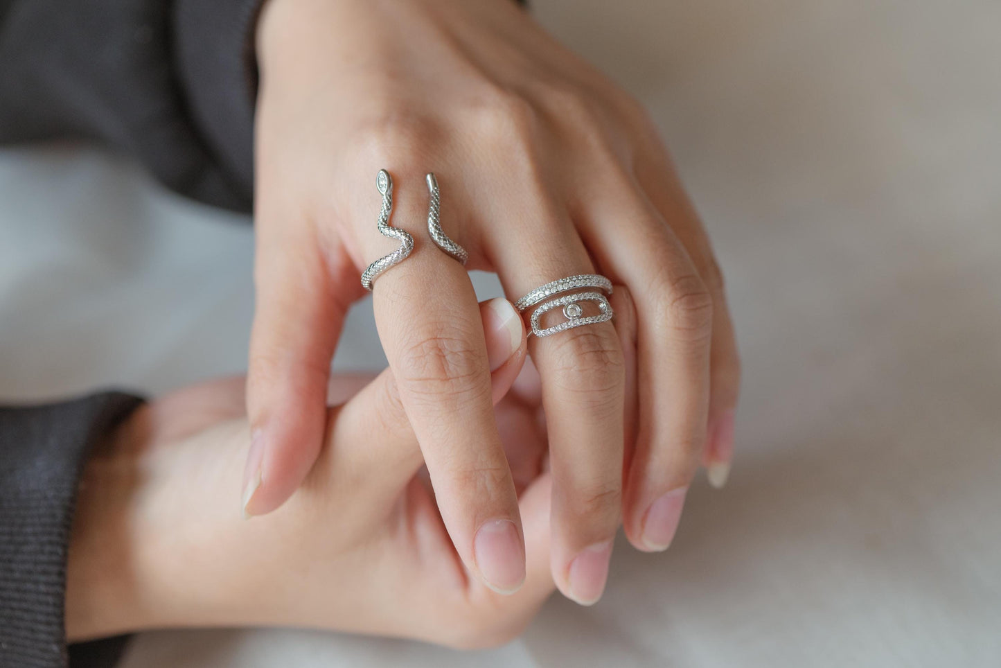 4pcs CZ Pave Double Band Circle Ring, Evil Eye Ring, Weeding Ring, Fashion Rings, Dainty Rings, Adjustable Ring (#GB-4612)