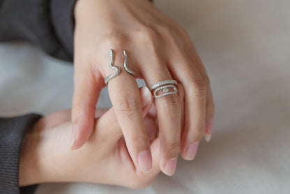 4pcs CZ Pave Gold/ Silver Tone Snake Ring, Evil Eye Ring, Weeding Ring, Fashion Rings, Dainty Rings, Adjustable Ring (#JZ-023)