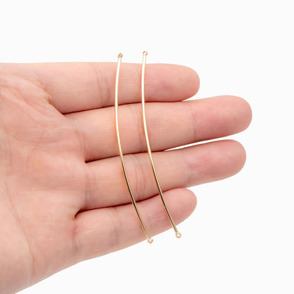 10 pieces- Gold Curved Bar Connectors, 18K Gold plated Brass Charms 70mm Long (GB-4724)