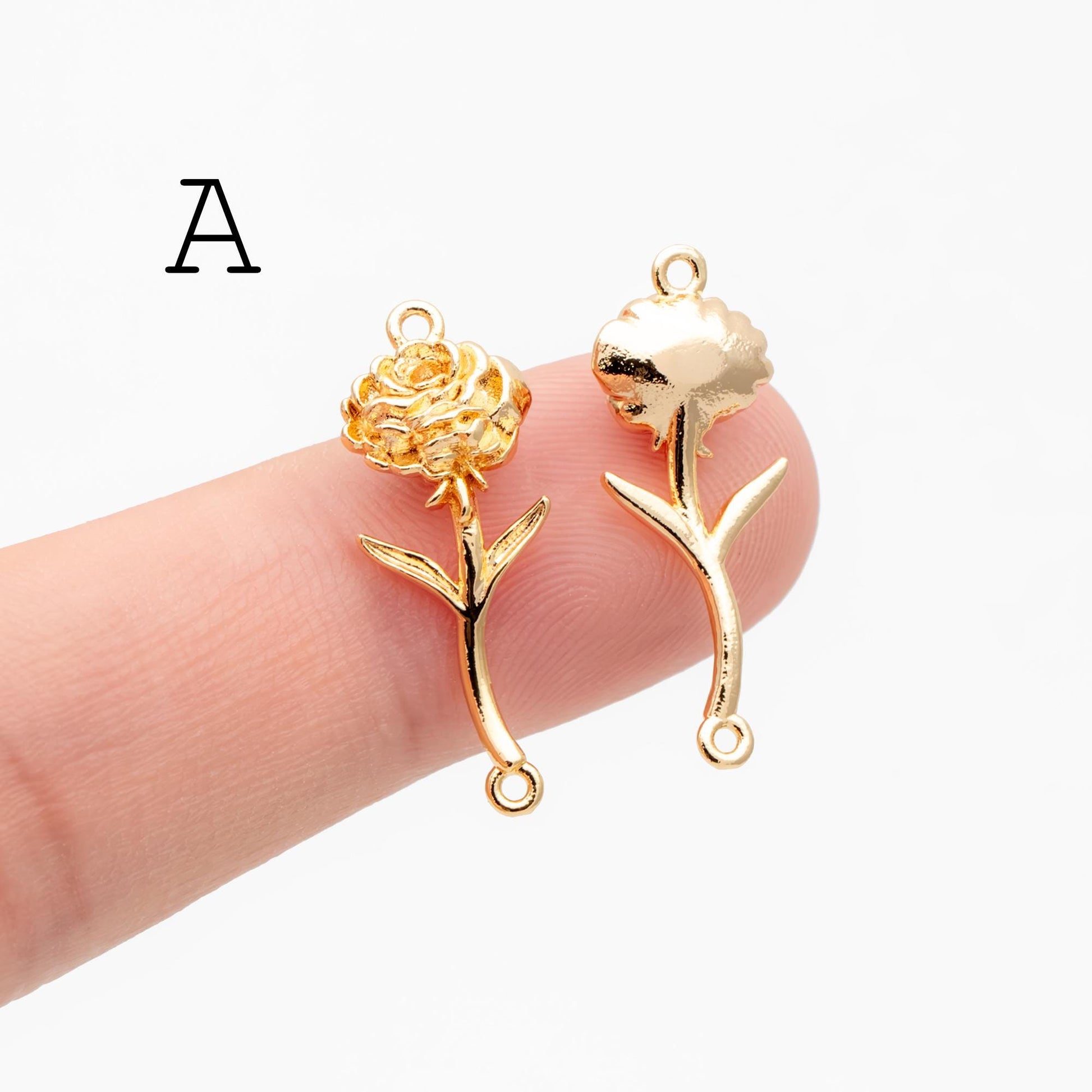 4 pieces- Gold 12 Month Birth Flower Connector Collection, Floral Necklace Pendants (GB-4725)