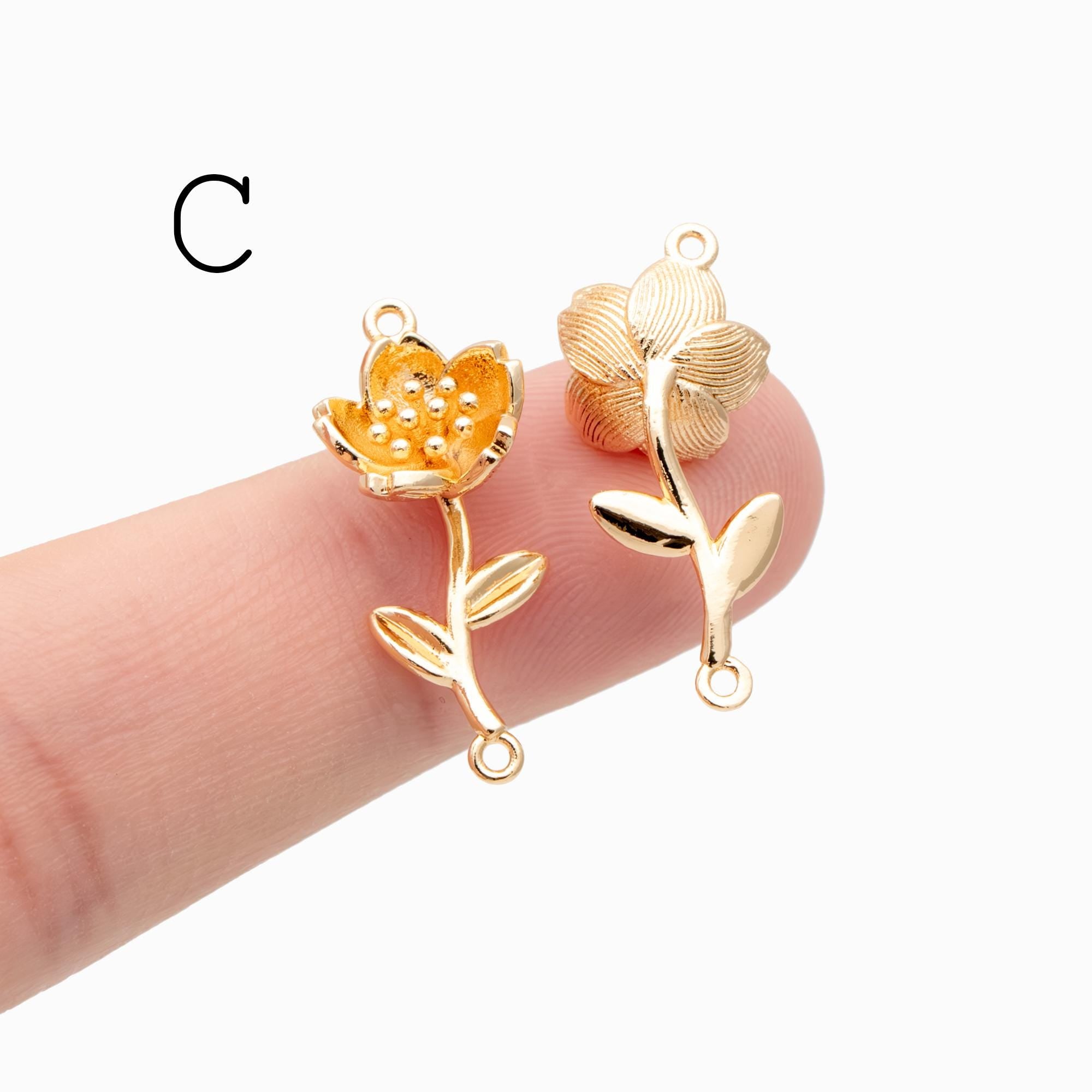 4 pieces- Gold 12 Month Birth Flower Connector Collection, Floral Necklace Pendants (GB-4725)