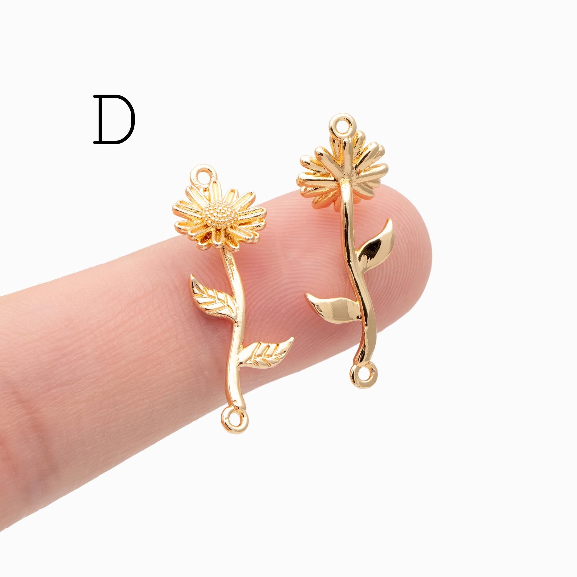 4 pieces- Gold 12 Month Birth Flower Connector Collection, Floral Necklace Pendants (GB-4725)