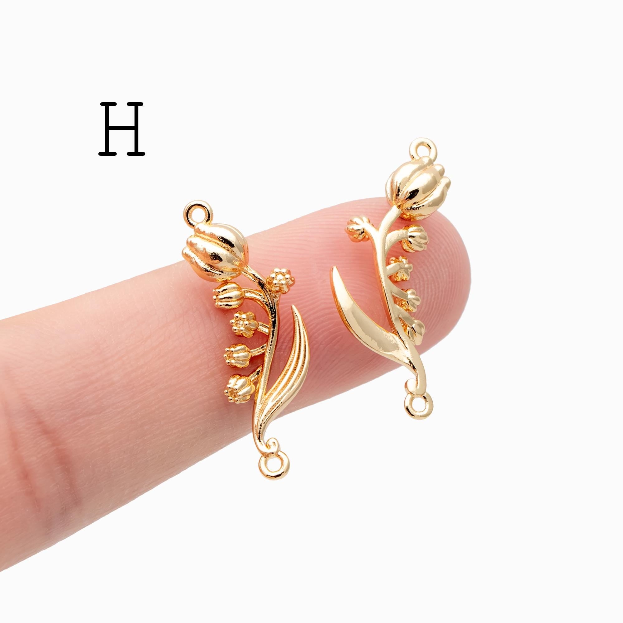 4 pieces- Gold 12 Month Birth Flower Connector Collection, Floral Necklace Pendants (GB-4725)