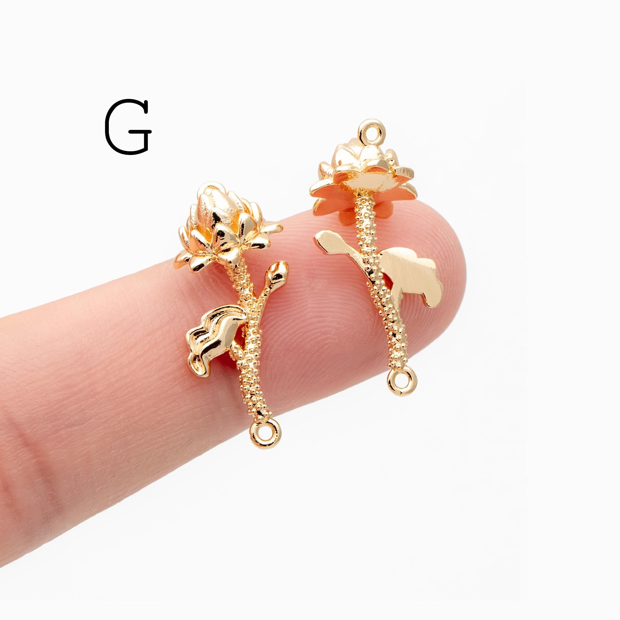 4 pieces- Gold 12 Month Birth Flower Connector Collection, Floral Necklace Pendants (GB-4725)