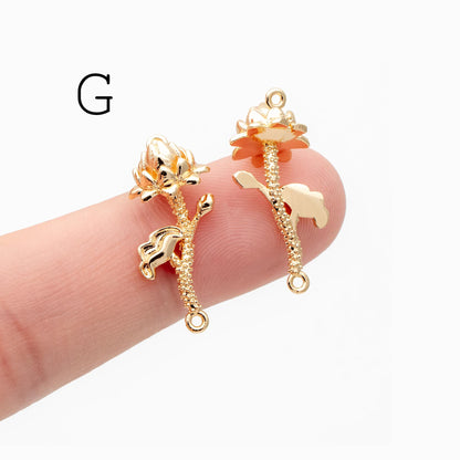 4 pieces- Gold 12 Month Birth Flower Connector Collection, Floral Necklace Pendants (GB-4725)