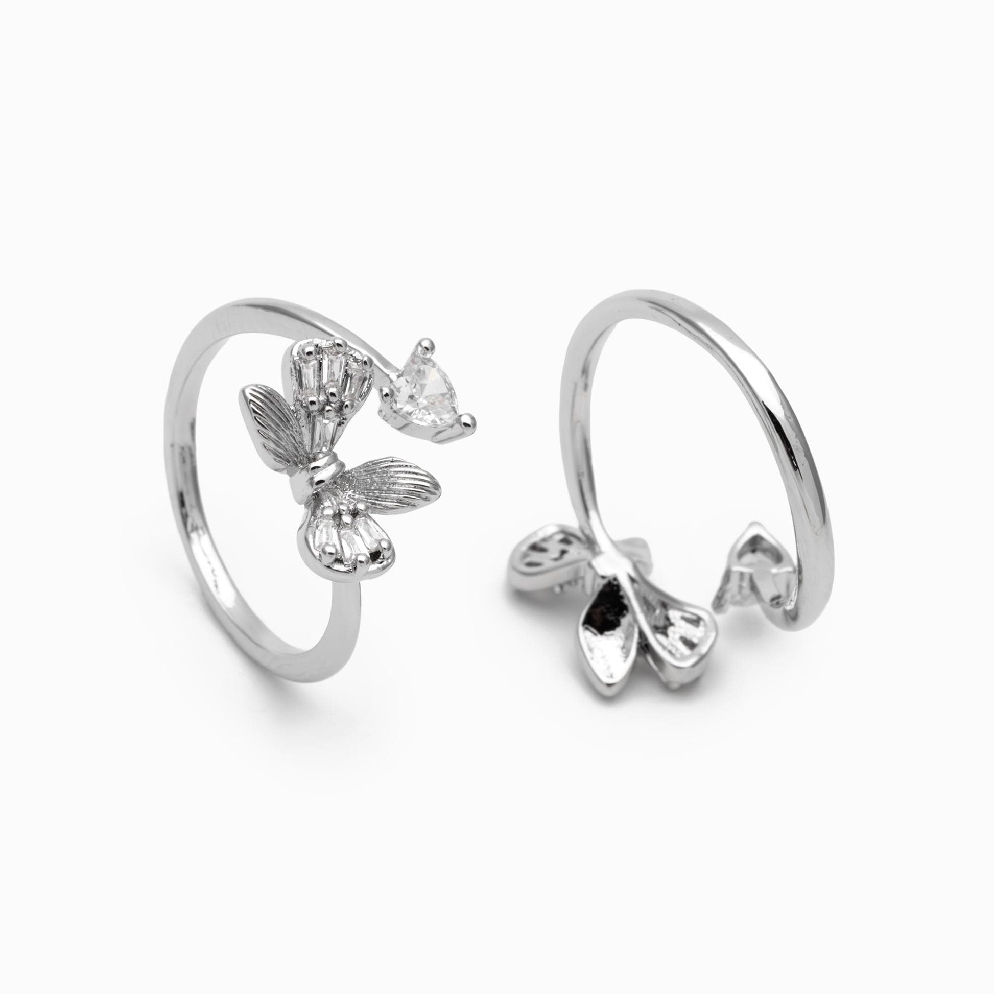 4pcs CZ Pave Gold/ Silver Bowknot Heart Ring, Modern Style Ring, Fashion Rings, Dainty Rings, Adjustable Ring (#JZ-003)