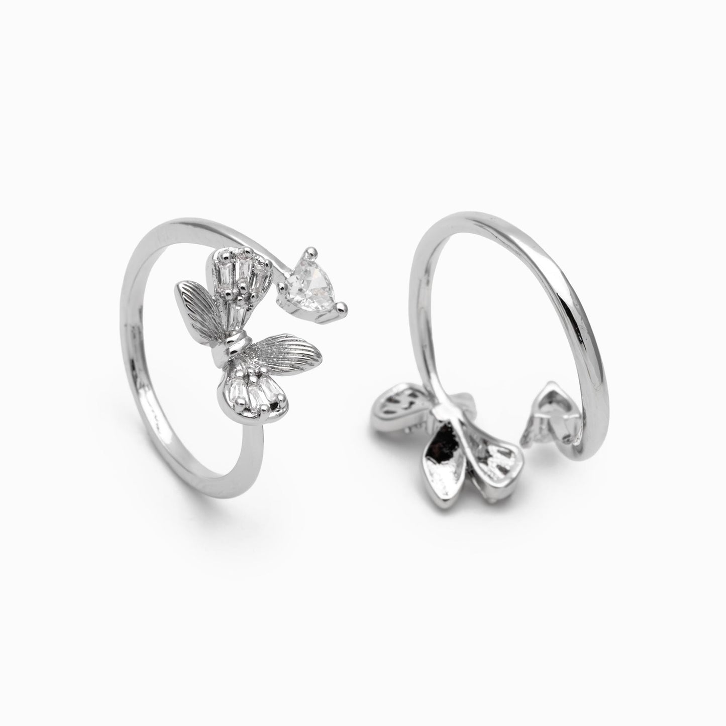 4pcs CZ Pave Gold/ Silver Bowknot Heart Ring, Modern Style Ring, Fashion Rings, Dainty Rings, Adjustable Ring (#JZ-003)