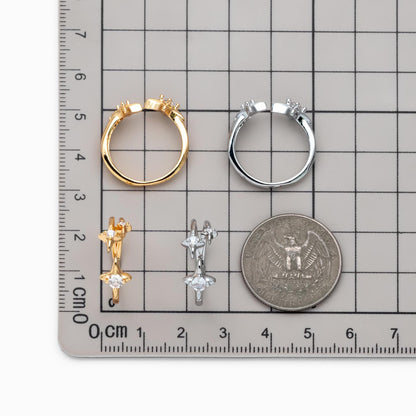 4pcs CZ Pave Gold/ Silver North Star Ring, Dainty Rings, Adjustable Ring, Statement Ring (JZ-007)