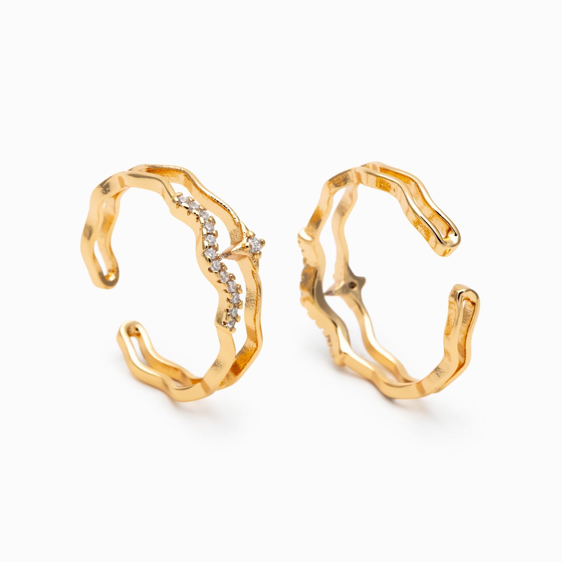 4pcs CZ Pave Gold/ Silver Cross Star Ring, Double Band Ring, Adjustable Ring, Minimalist Ring, Open Ring (JZ-010)