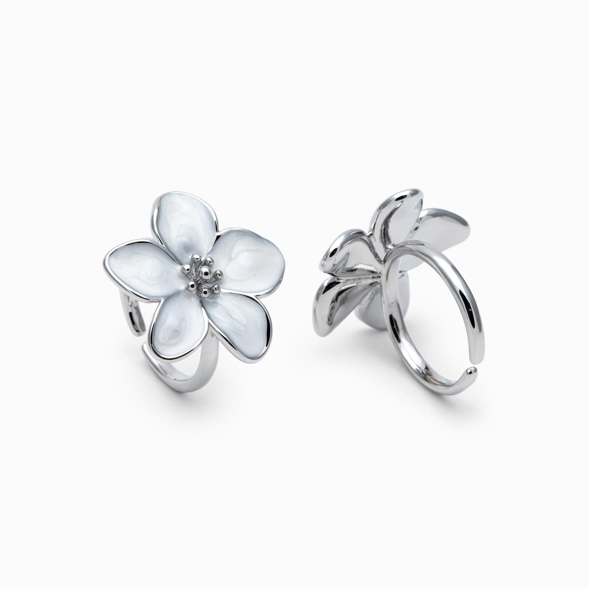 4pcs Gold/ Silver Enamel White Flower Ring, Everyday Ring, Dainty Rings, Adjustable Ring (#JZ-012)