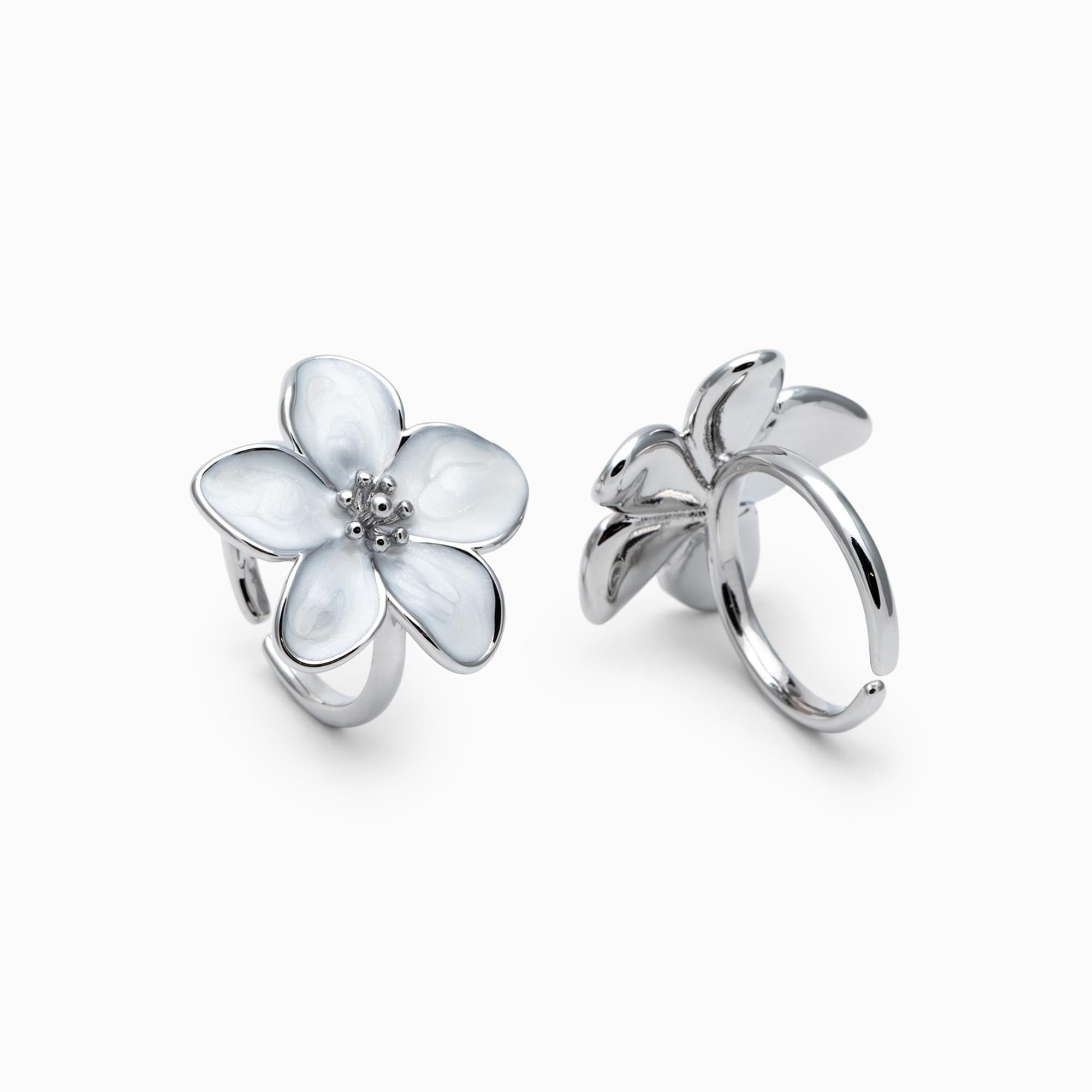 4pcs Gold/ Silver Enamel White Flower Ring, Everyday Ring, Dainty Rings, Adjustable Ring (#JZ-012)