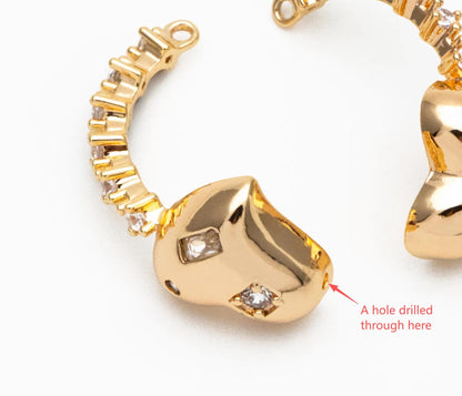 4pcs CZ pave Gold Heart Ring Connector, Half Circle Connector (GB-3906)