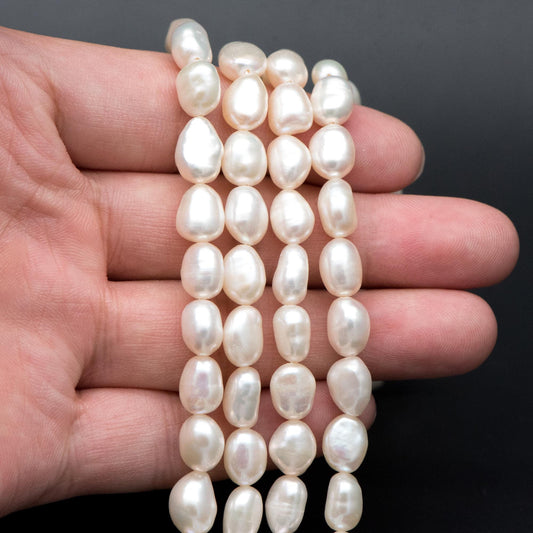 Freshwater Baroque Pearls 7mm Thick, Natural Oval Nugget Pearls, Full Strand Wholesale (PL42-8)