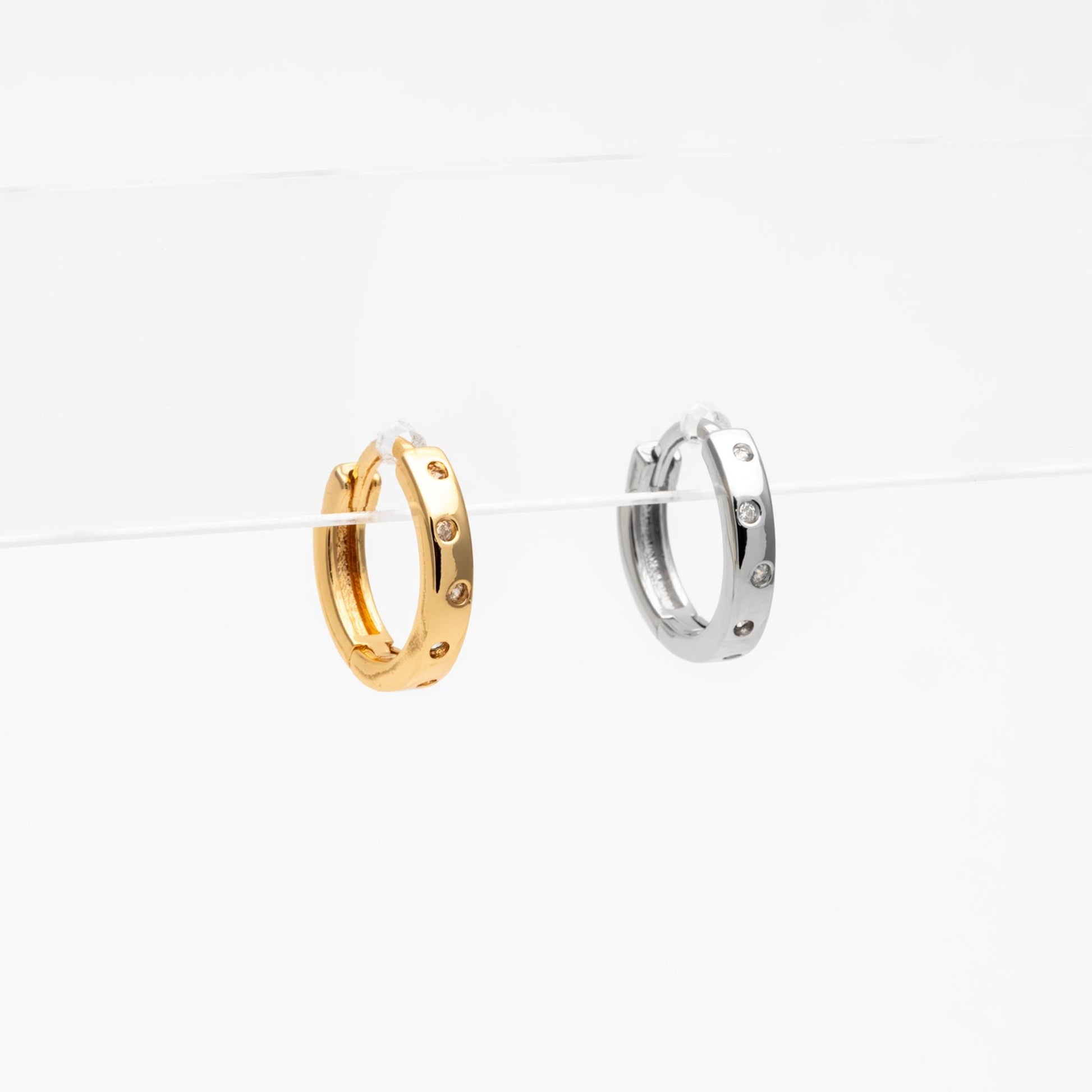 4pcs CZ Pave Gold/ Silver Hoop Earrings, 11mm, 18K Real Gold/ Rhodium plated Brass, Dainty Huggie Earrings, Minimalist Earrings (GB-4732)