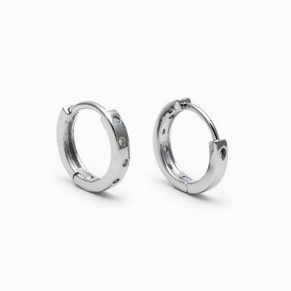 4pcs CZ Pave Gold/ Silver Hoop Earrings, 11mm, 18K Real Gold/ Rhodium plated Brass, Dainty Huggie Earrings, Minimalist Earrings (GB-4732)