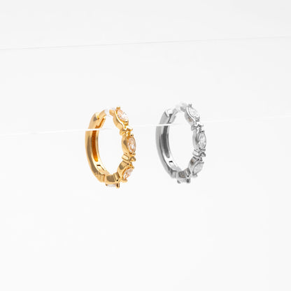 4pcs CZ Pave Gold/ Silver Hoop Earrings, 15mm, 18K Real Gold/ Rhodium plated Brass, Dainty Huggie Earrings, Minimalist Earrings (GB-4733)