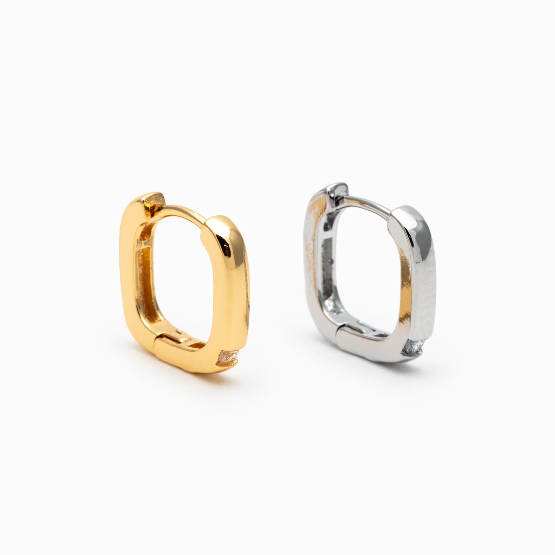 4pcs CZ Pave Gold/ Silver Square Huggie Earrings 11mm, 18K gold/ rhodium plated Brass, Minimalist Hoop Earrings (GB-4734)