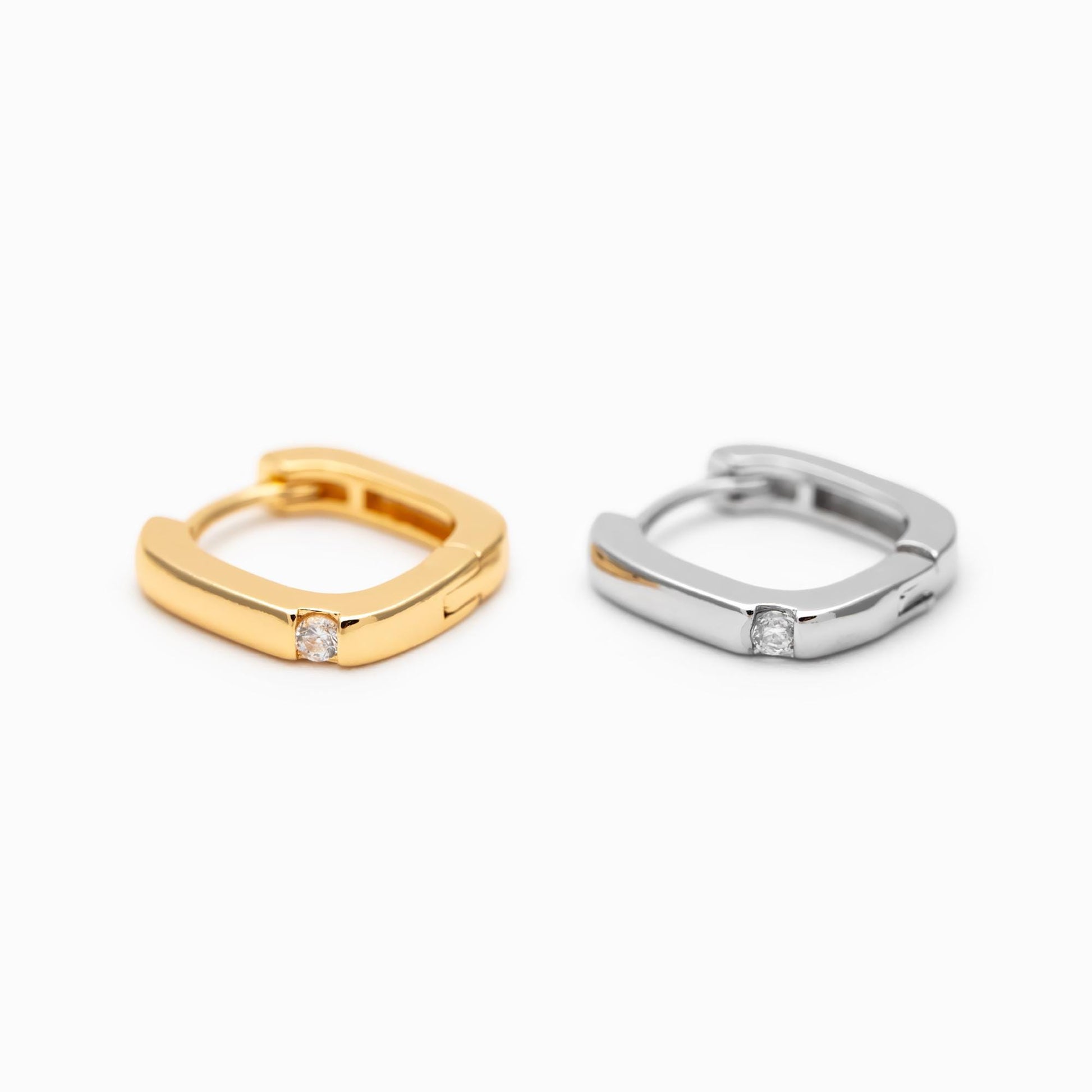 4pcs CZ Pave Gold/ Silver Square Huggie Earrings 11mm, 18K gold/ rhodium plated Brass, Minimalist Hoop Earrings (GB-4734)