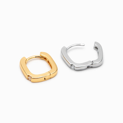 4pcs CZ Pave Gold/ Silver Square Huggie Earrings 11mm, 18K gold/ rhodium plated Brass, Minimalist Hoop Earrings (GB-4734)