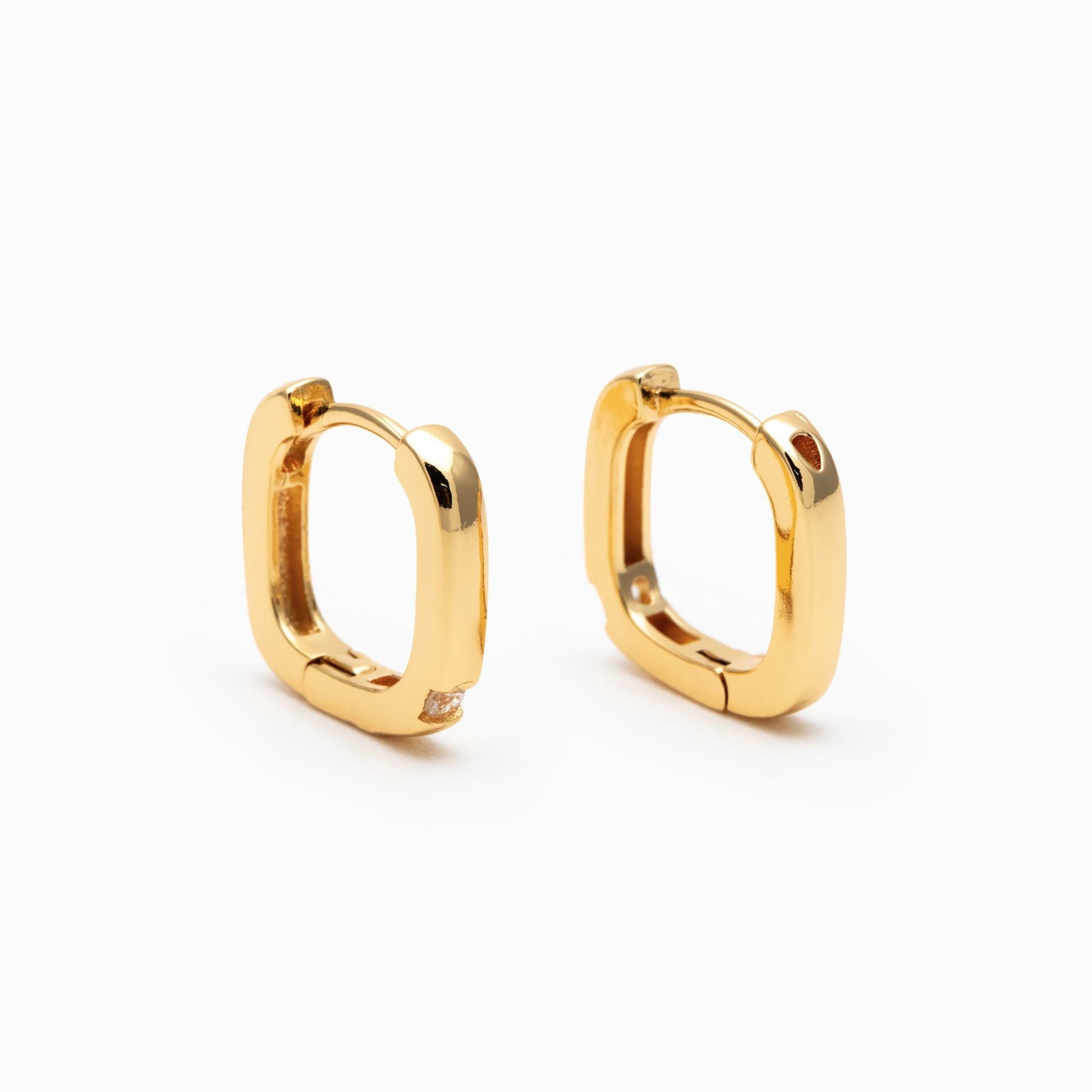 4pcs CZ Pave Gold/ Silver Square Huggie Earrings 11mm, 18K gold/ rhodium plated Brass, Minimalist Hoop Earrings (GB-4734)