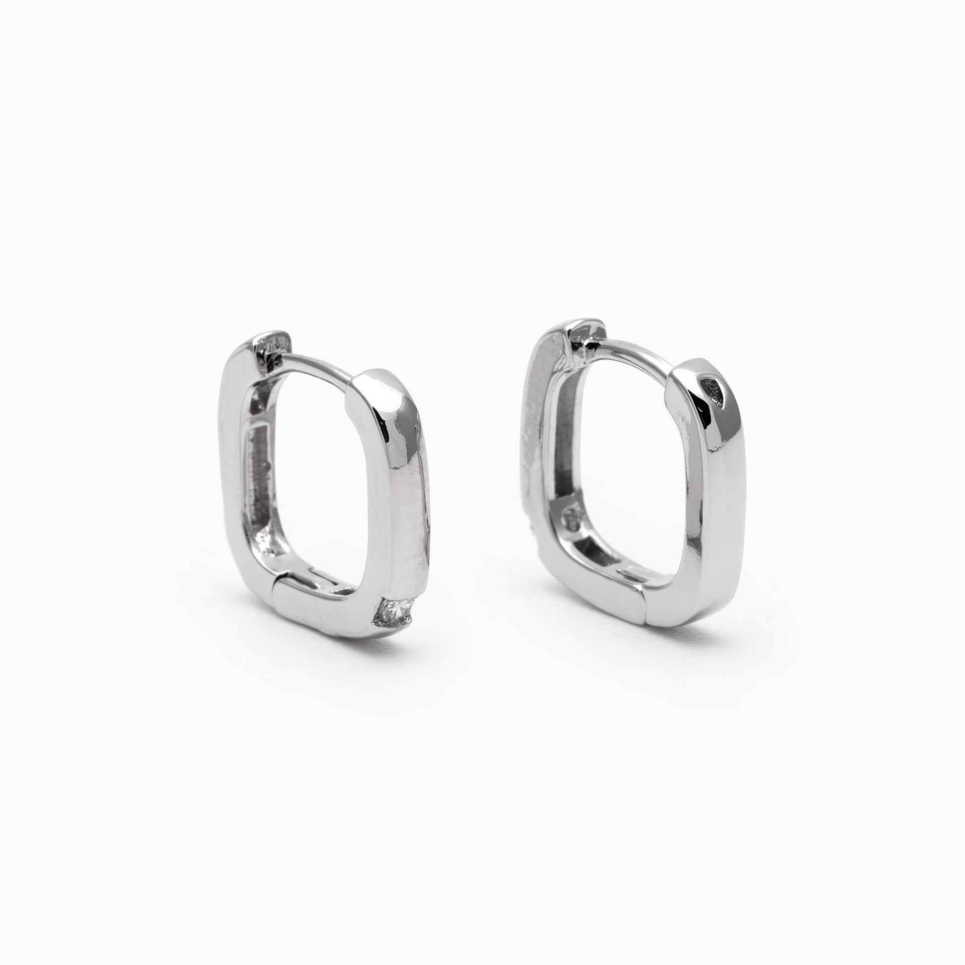 4pcs CZ Pave Gold/ Silver Square Huggie Earrings 11mm, 18K gold/ rhodium plated Brass, Minimalist Hoop Earrings (GB-4734)