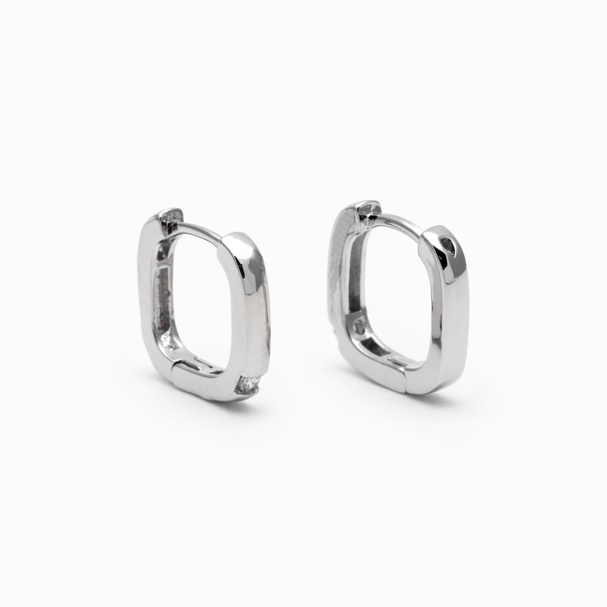 4pcs CZ Pave Gold/ Silver Square Huggie Earrings 11mm, 18K gold/ rhodium plated Brass, Minimalist Hoop Earrings (GB-4734)