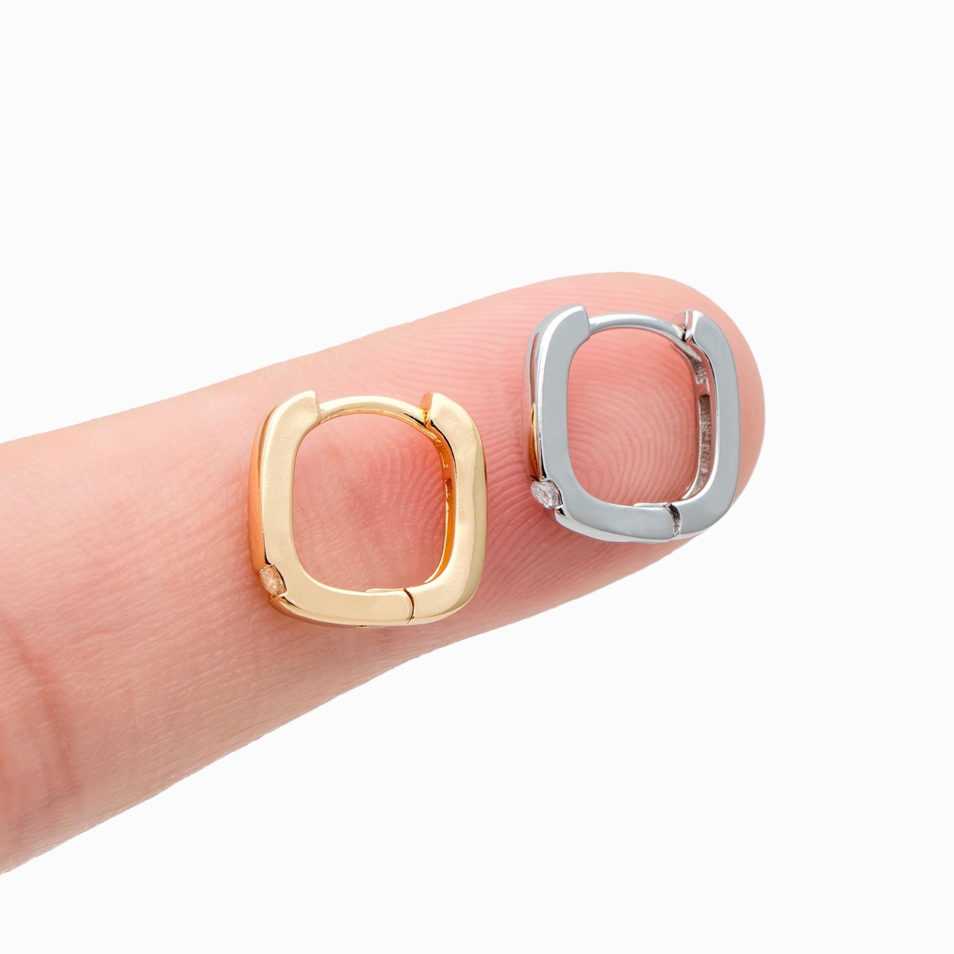 4pcs CZ Pave Gold/ Silver Square Huggie Earrings 11mm, 18K gold/ rhodium plated Brass, Minimalist Hoop Earrings (GB-4734)