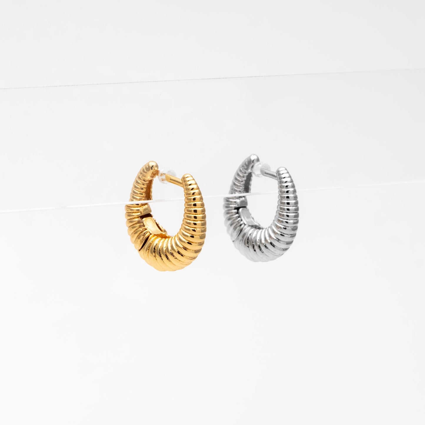 4pcs Gold/ Silver Tone U-Shaped Earrings, Real Gold/ Rhodium plated Brass, Minimalist Hoop Earrings (GB-4736)