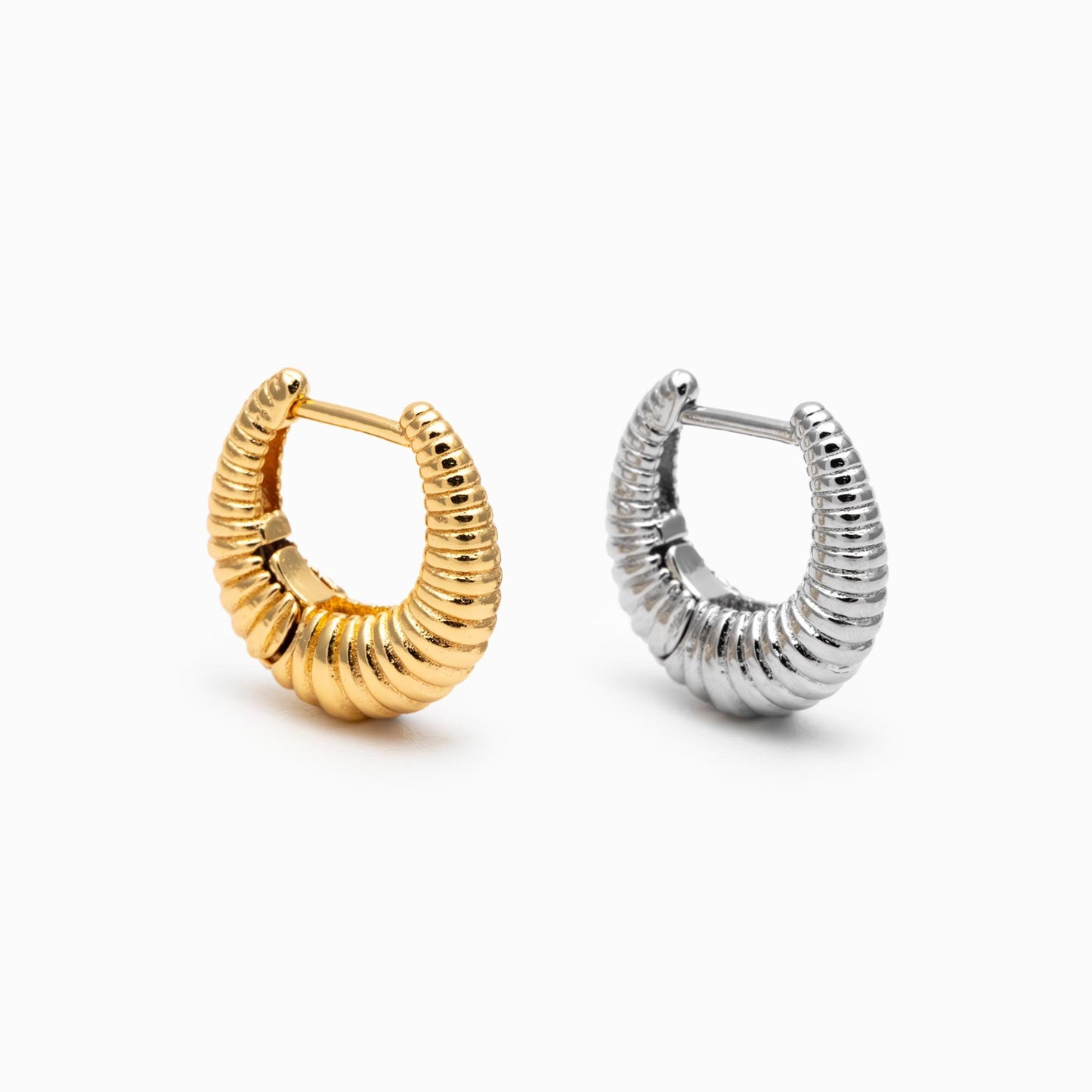 4pcs Gold/ Silver Tone U-Shaped Earrings, Real Gold/ Rhodium plated Brass, Minimalist Hoop Earrings (GB-4736)