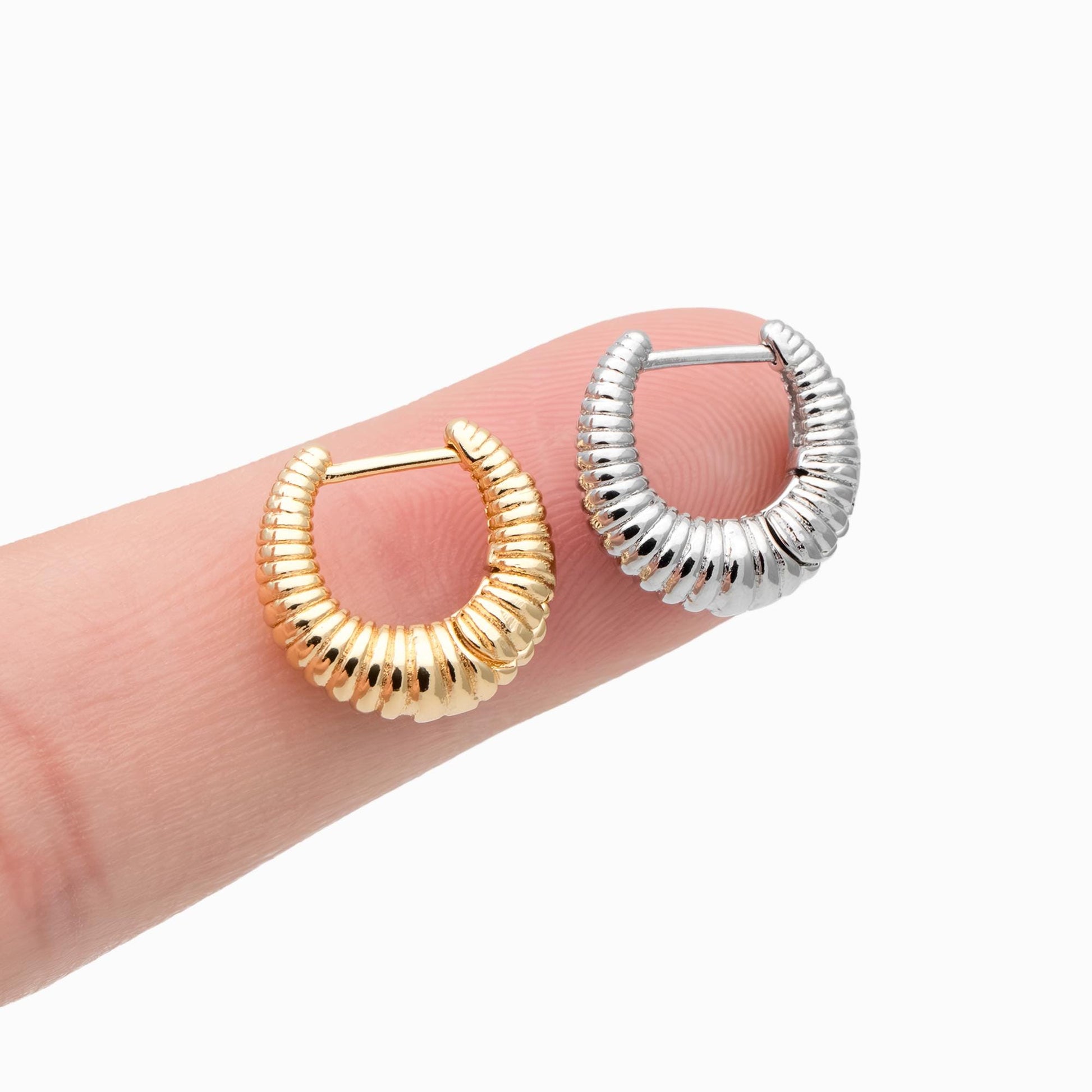 4pcs Gold/ Silver Tone U-Shaped Earrings, Real Gold/ Rhodium plated Brass, Minimalist Hoop Earrings (GB-4736)